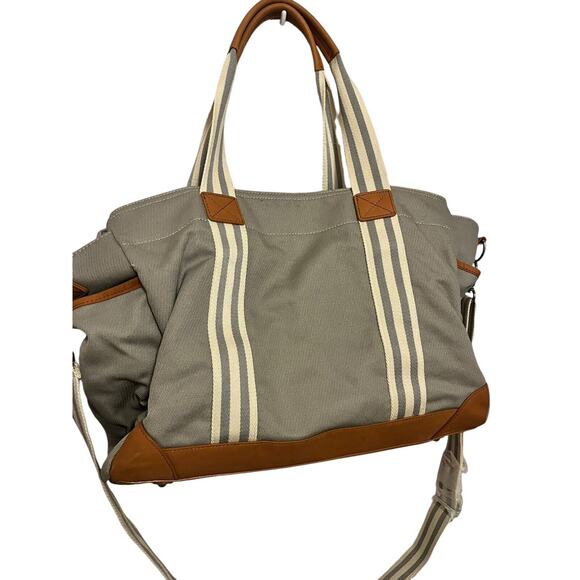 NWT Pottery Barn Classic Diaper Bag Tote Canvas Leather Embroidered “T” Monogram - Picture 2 of 16